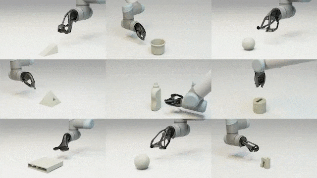 گیف بازوهای رباتیک با گریپر‌های چاپ سه بعدی